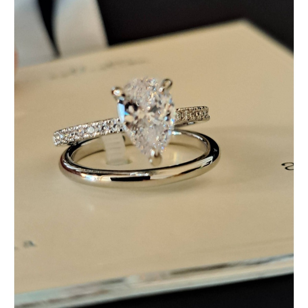 Silver Plated CZ Pear Shape Stone Ring Set 2pc Size 6 - A New Day 964-160-CB6